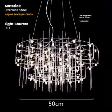 lustre suspension moderne cristal transparent acier inoxydable led salon maison luxe décoratif argenté