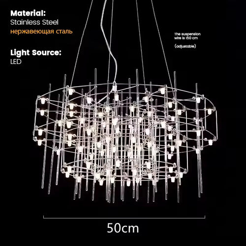 lustre suspension moderne cristal transparent acier inoxydable led salon maison luxe décoratif argenté