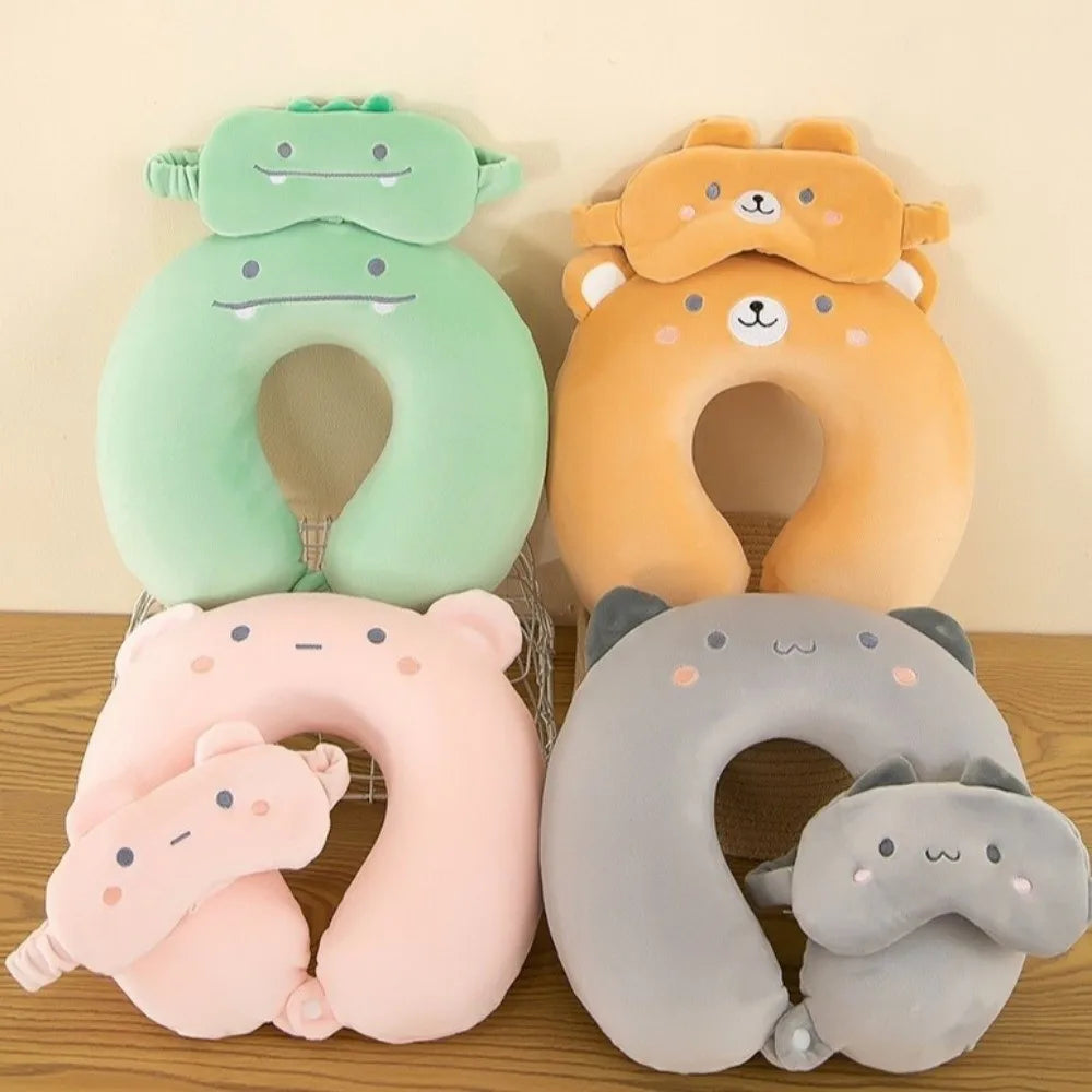 masque yeux coussin voyage animaux ours crocodile orange vert gris rose doux mignon