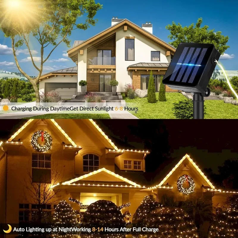 guirlande lumineuse solaire fil cuivre blanc chaud décoration jardin extérieur fête nuit led moderne