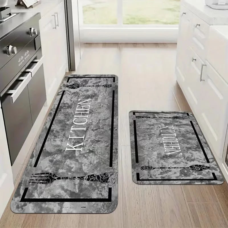 tapis cuisine gris noir marbré floral antidérapant moderne intérieur extérieur