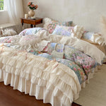 drap housse coton floral vintage romantique pastel 4pièces cœur beige clair