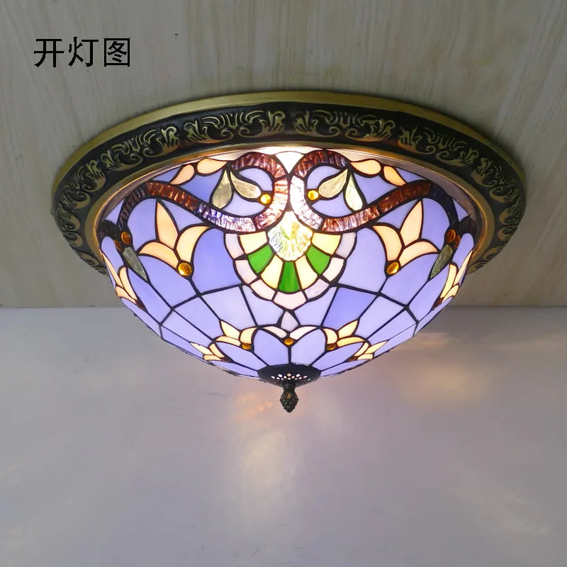 plafonnier art nouveau verre coloré motif floral lampe tiffany décoration intérieur