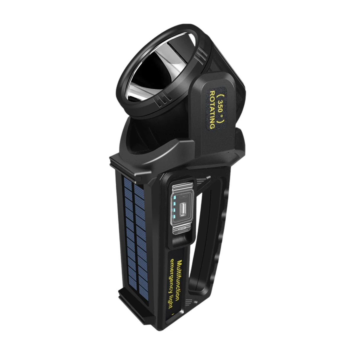 lampe torche multifonction rechargeable led noire moderne robuste poignée intégrée port usb type
