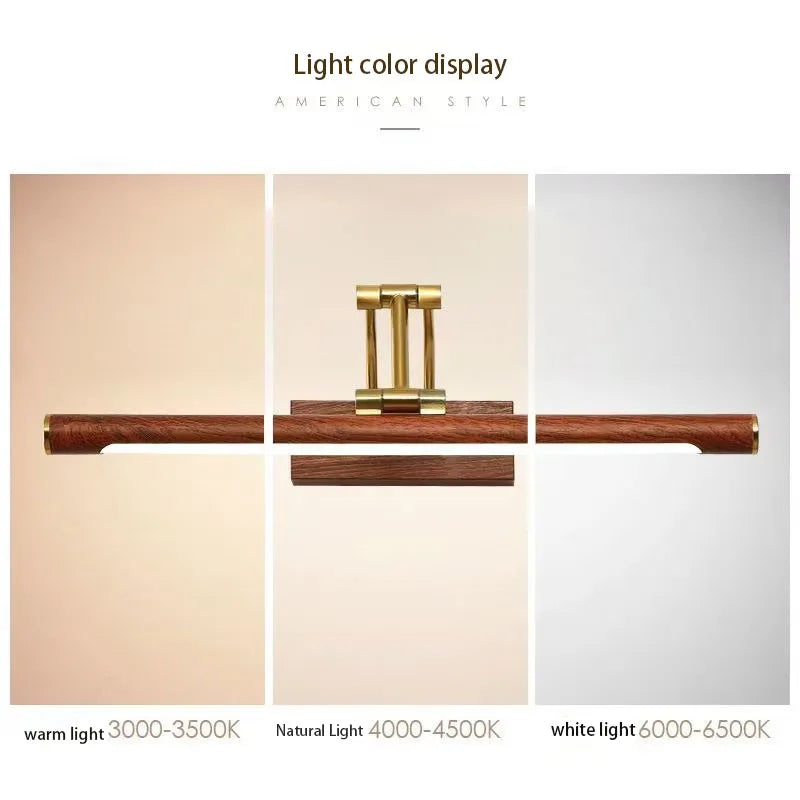 lampe miroir or bois minimaliste éclairage quotidien contemporain fixée mur texture bois naturelle finition
