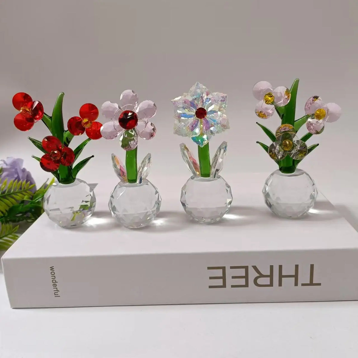 bouquet fleurs artificielles verre plastique moderne rouge blanc vert bleu violet