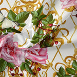 ensemble literie floral motif roses baroques couleurs or vert rose blanc double king queen