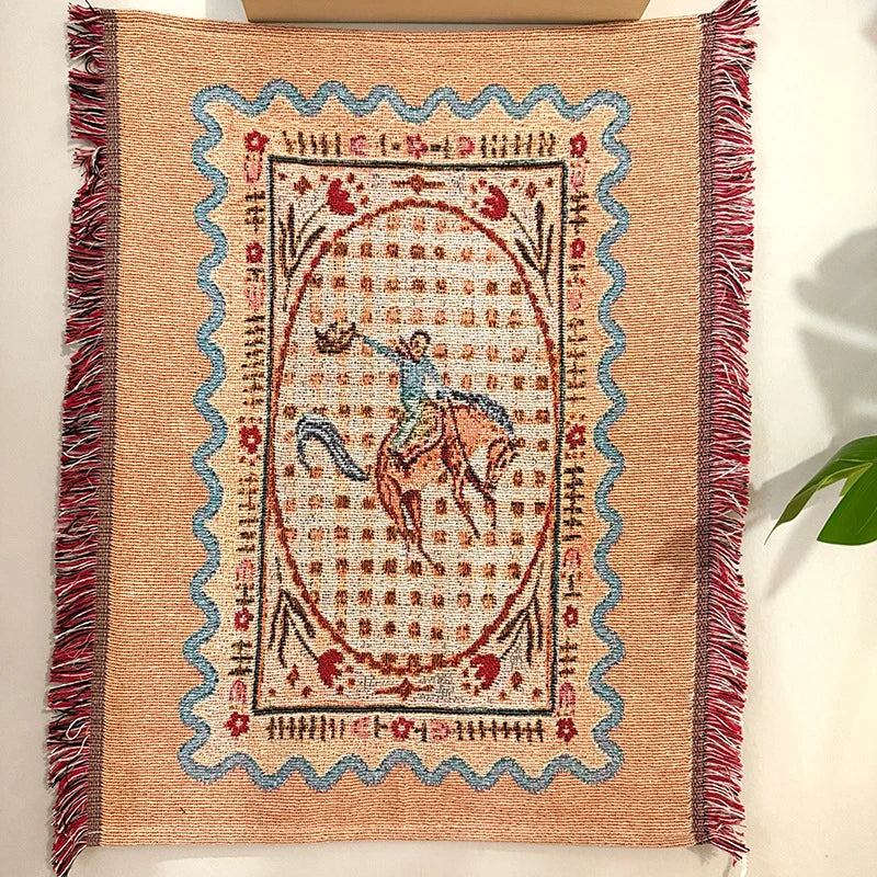 tapisserie artisanale motif animalier fleurs couleurs variées beige marron rouge verte bleue