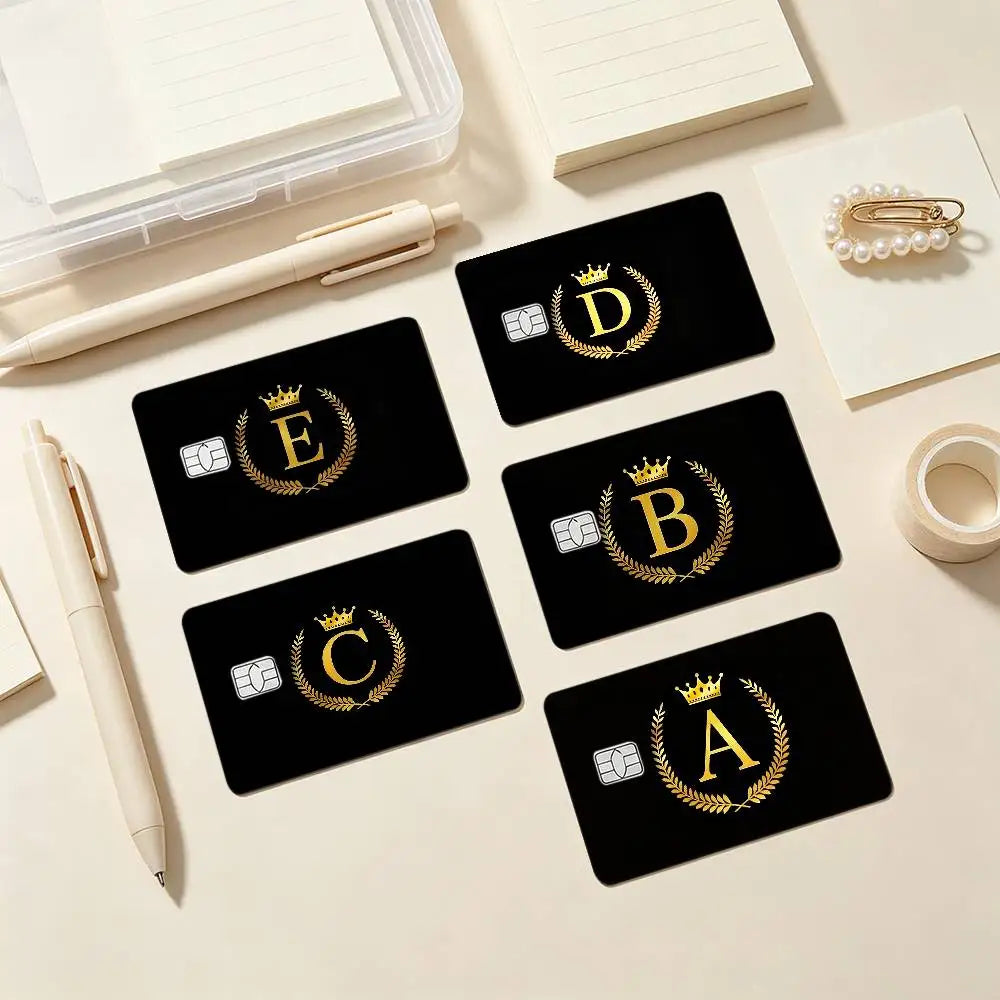 cartes visite protection autocollants noir doré couronne lettre guirlande fond noir classique élégant set