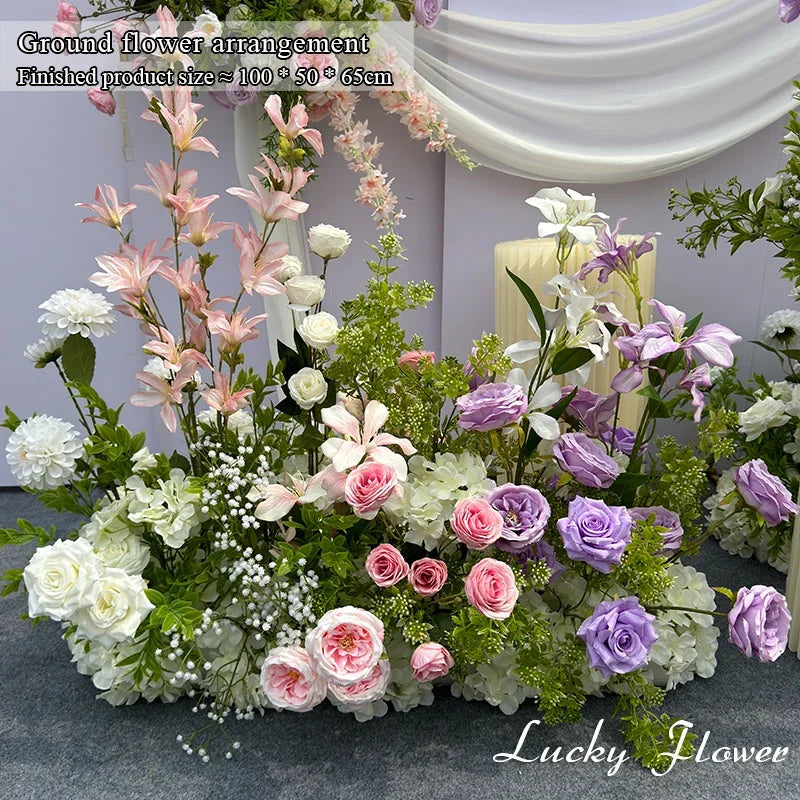 décoration mariage extérieur fleurs artificielles rose blanches romantique suspension fils