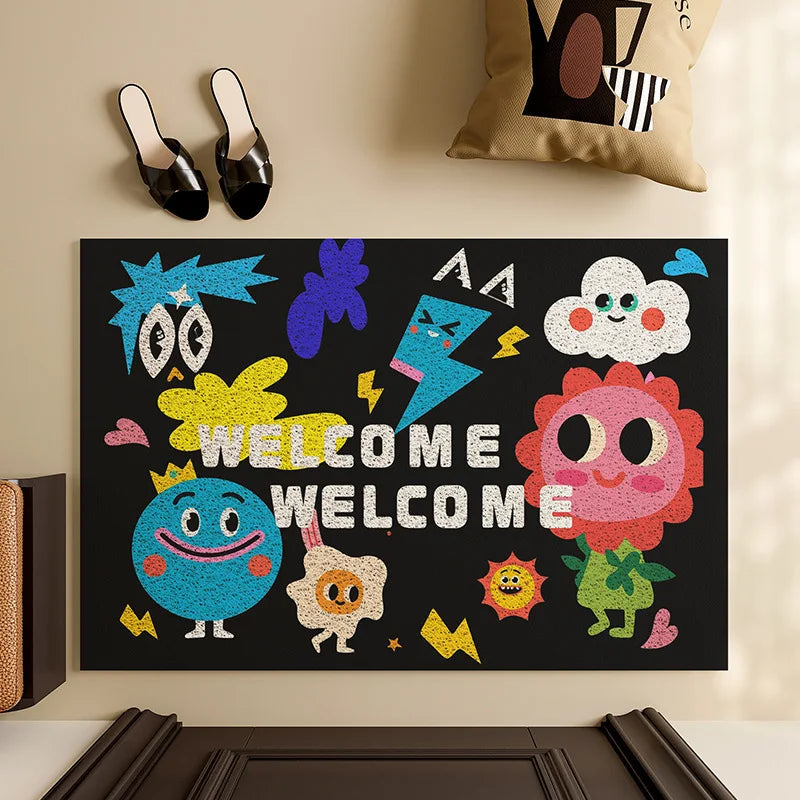 tapis d'accueil antidérapant moderne dessins animés lettres bienvenue couleurs vives entrée porteextérieur