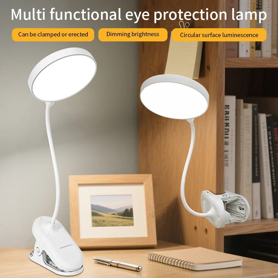 lampe rechargeable led blanc moderne minimaliste pince pliante interrupteur tactile ajustement luminosité usb