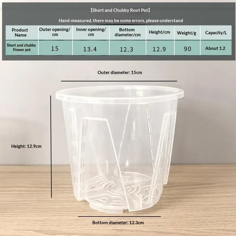 pots orchidées transparents plastique ventilation grille short fat 18cm