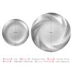 assiette ronde acier inoxydable argent antique texture métallique moderne logo gravé second cup