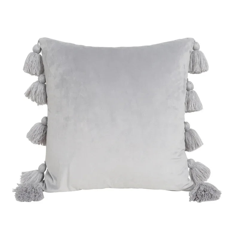 housse coussin velours moderne bohème couleur unie pompon décoratif 45x45cm