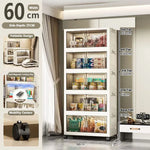 meuble rangement modulable blanc roulettes portes transparentes rayures verticales modernes