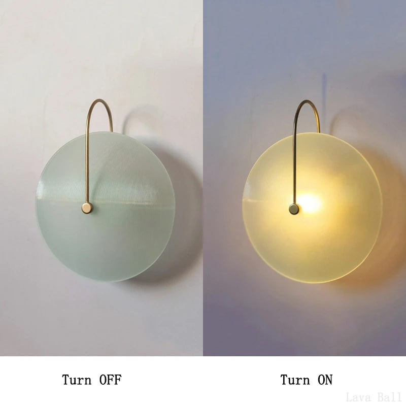 lampe murale led ronde verre moderne blanc doré transparent striée tringle