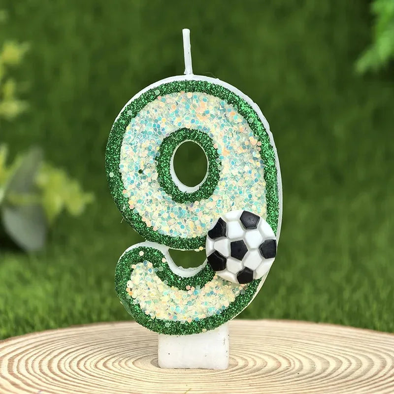 bougies chiffres paillettes football anniversaire decoration verte blanche noire bleue thèmes sportifs numerotees opaque