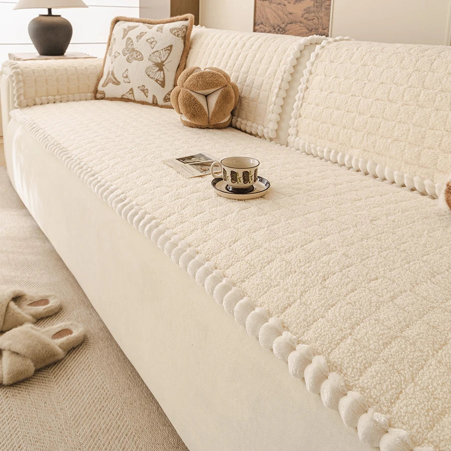 coussin canapé beige moelleux franges marron moderne confortable lavable machine automne hiver