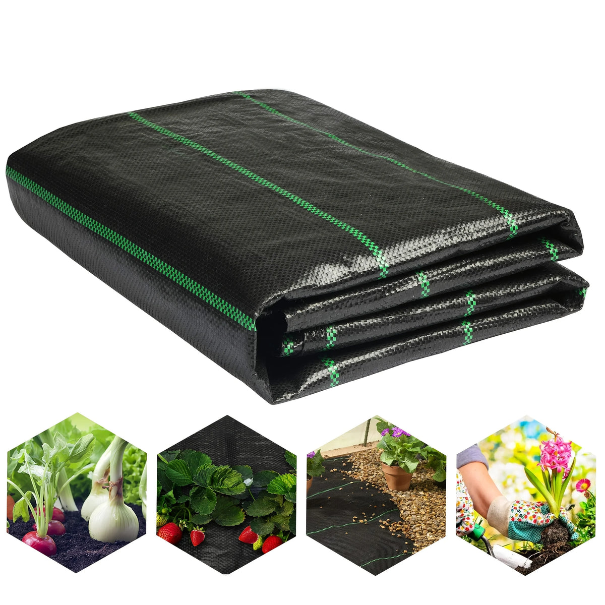 barrière anti herbes tissu noir maille fine 1000cm large résistant moderne clips inclusion lignes