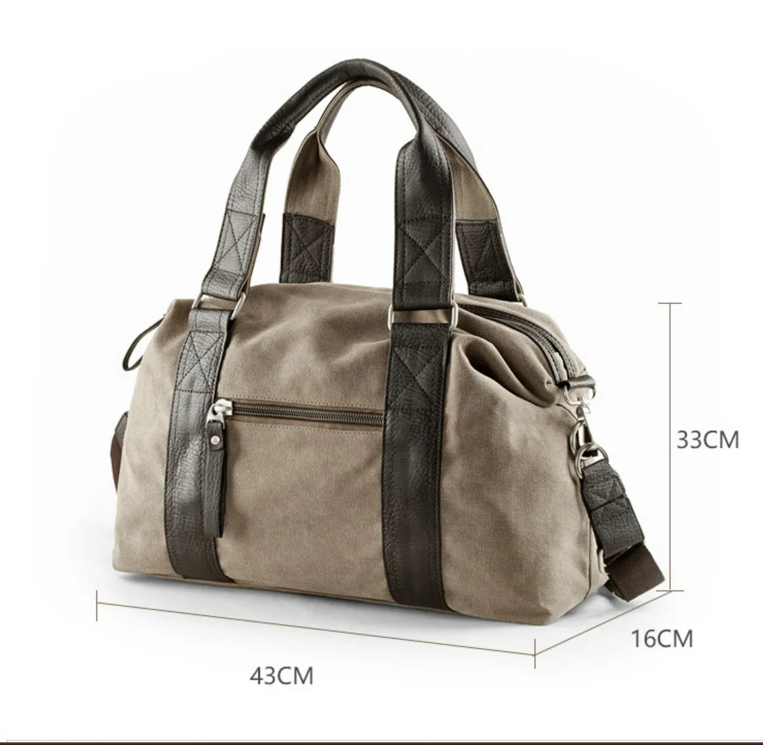 sac voyage toile homme polyvalent solide fermeture éclair beige noir texture cuir casual dimensions