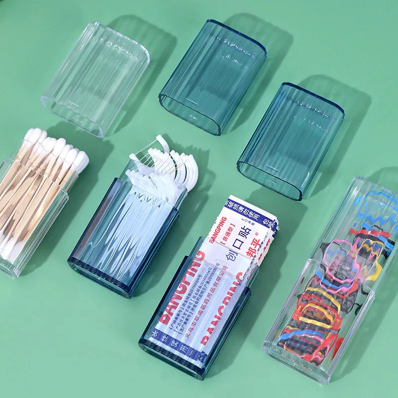 boîtes rangement transparentes réutilisables brosse coton bandaid bijoux moderne minimaliste