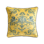 coussin jaune motif floral bleu classique tissu polyester respectueux environnement maison decoration adhésif