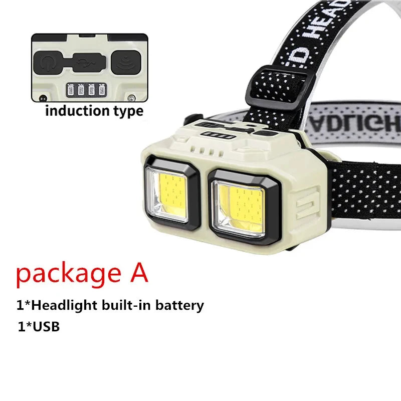 lampe frontale rechargeable usb beige noir tissu points ajustable montagne pêche camping