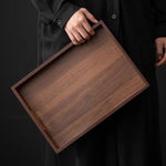 plateau service bois marron poignées moderne minimaliste théière tasses thé