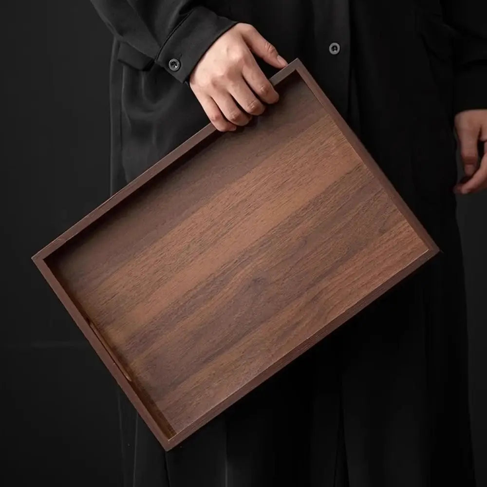 plateau service bois marron poignées moderne minimaliste théière tasses thé