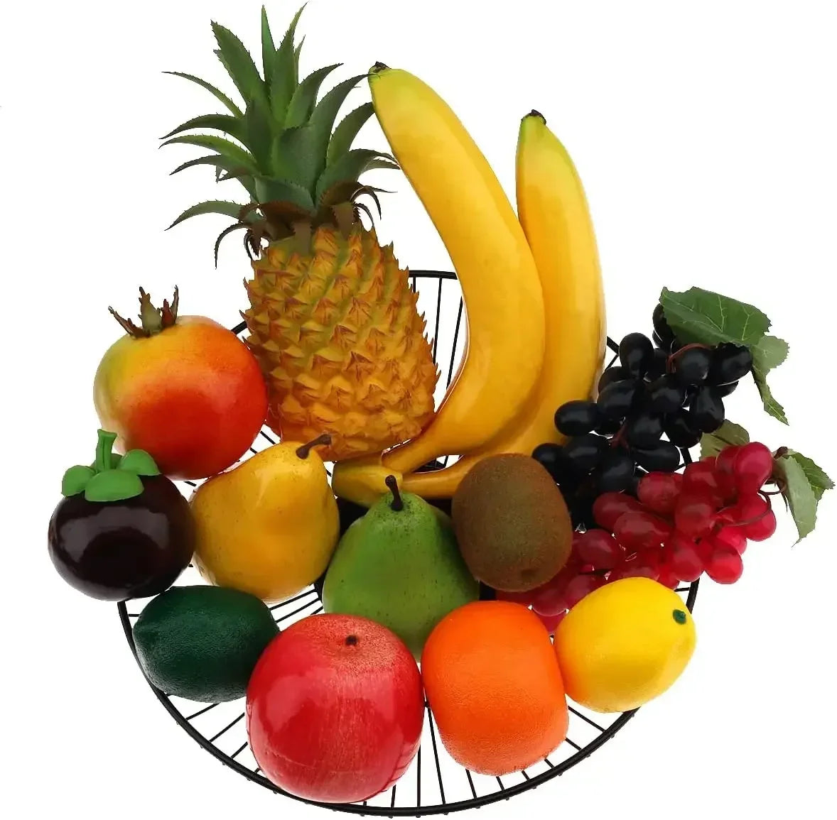 décoration intérieure fruits artificiels ananas raisin banane orange citron pomme pêche réaliste festive sourceMapping:
