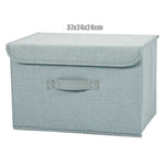 boîte rangement pliable tissu lin gris beige couvercle poignées vêtements