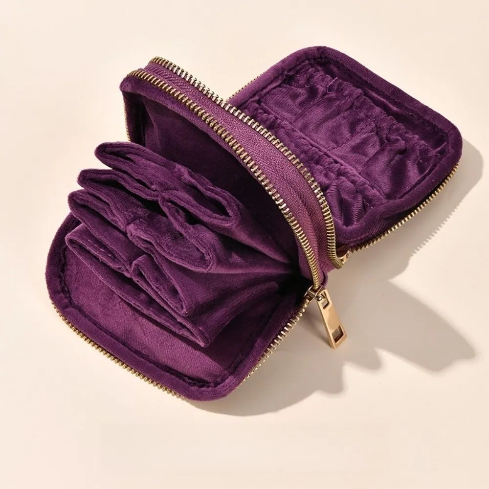 porte bijoux velours violet bleu marine classique glissière cartes billets cosmétique voyage
