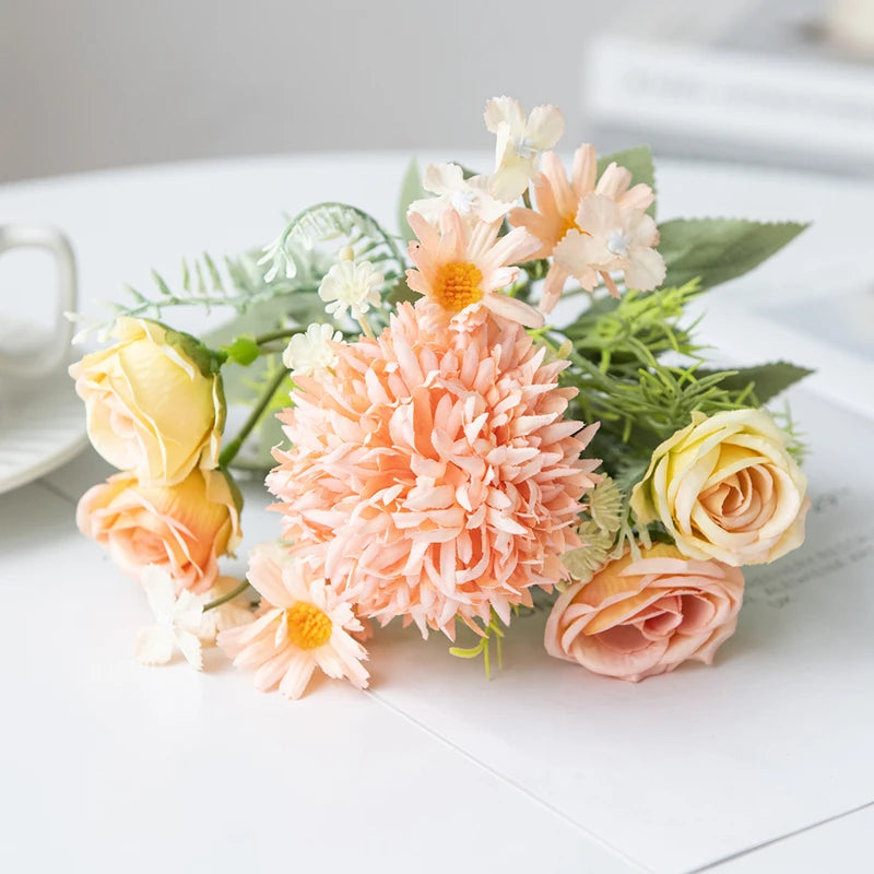 bouquet fleurs artificielles velours rose blanche intérieur décoration mariage anniversaire classique