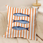coussin carré jacquard rayures marine poissons crabe octopus multicolore 35cm 45cm 50cm 60cm doux