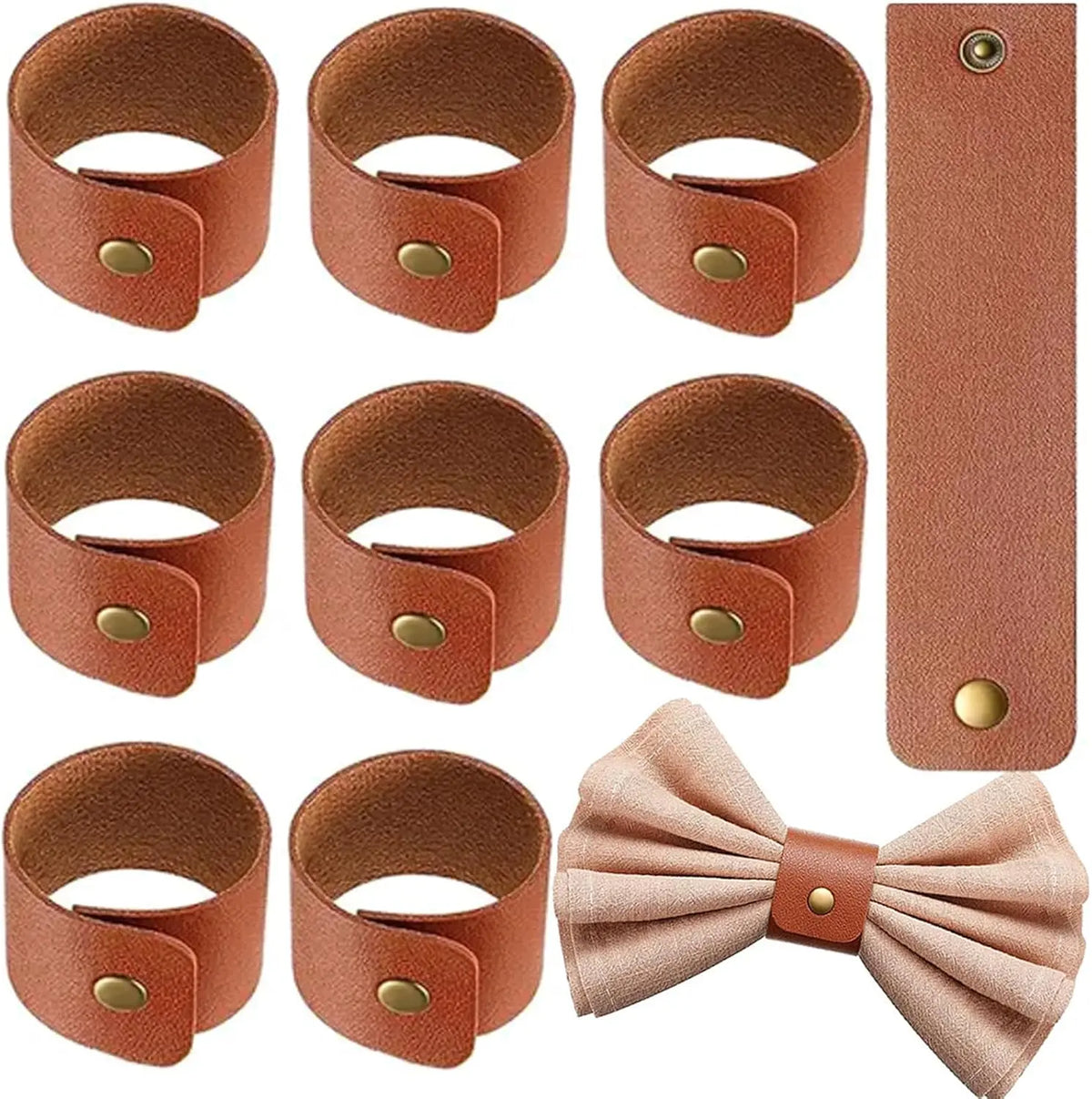 anneaux serviettes cuir marron vintage clous decor table thanksgiving farmhouse mariage banquet