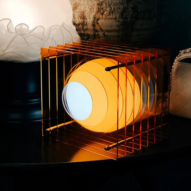 lampe table moderne orange rechargeable clips plexiglas boule translucent meuble décoration salon