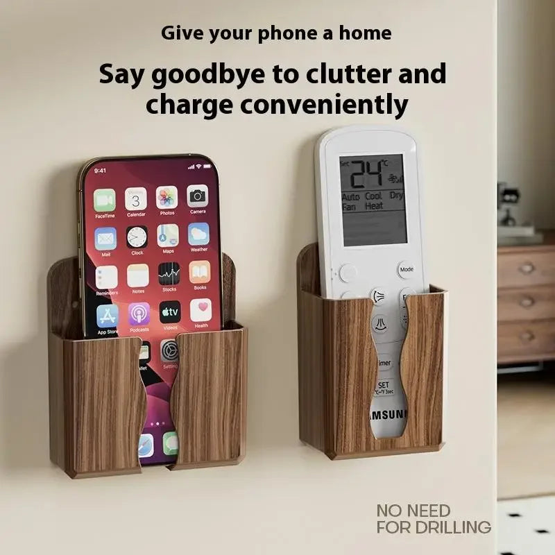 boîtes rangement murales téléphones télécommandes marron grain bois adhésives modernes minimalistes