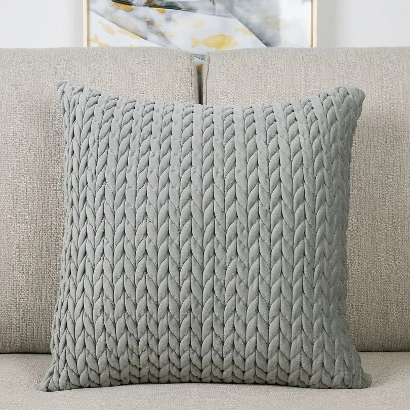 taies d'oreillers carrées polyester coton motif tissé relief modernes vert foncé gris rose pastel