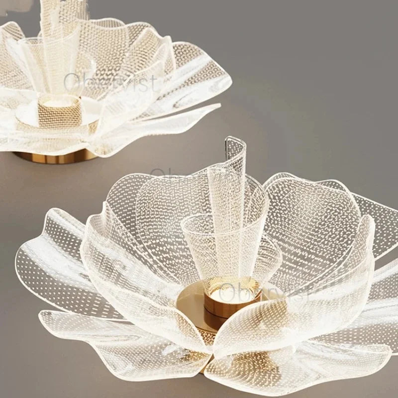 plafonnier led doré floral moderne lumière dimmable blanc beige
