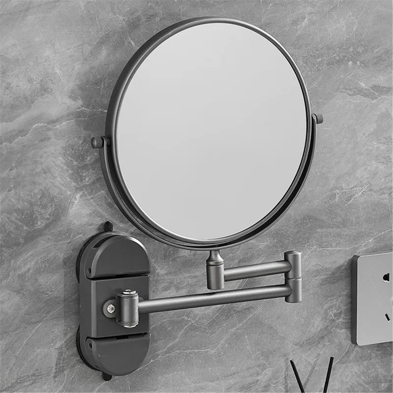 miroir cosmétique pliable gris métallisé moderne système ventouse facile installer
