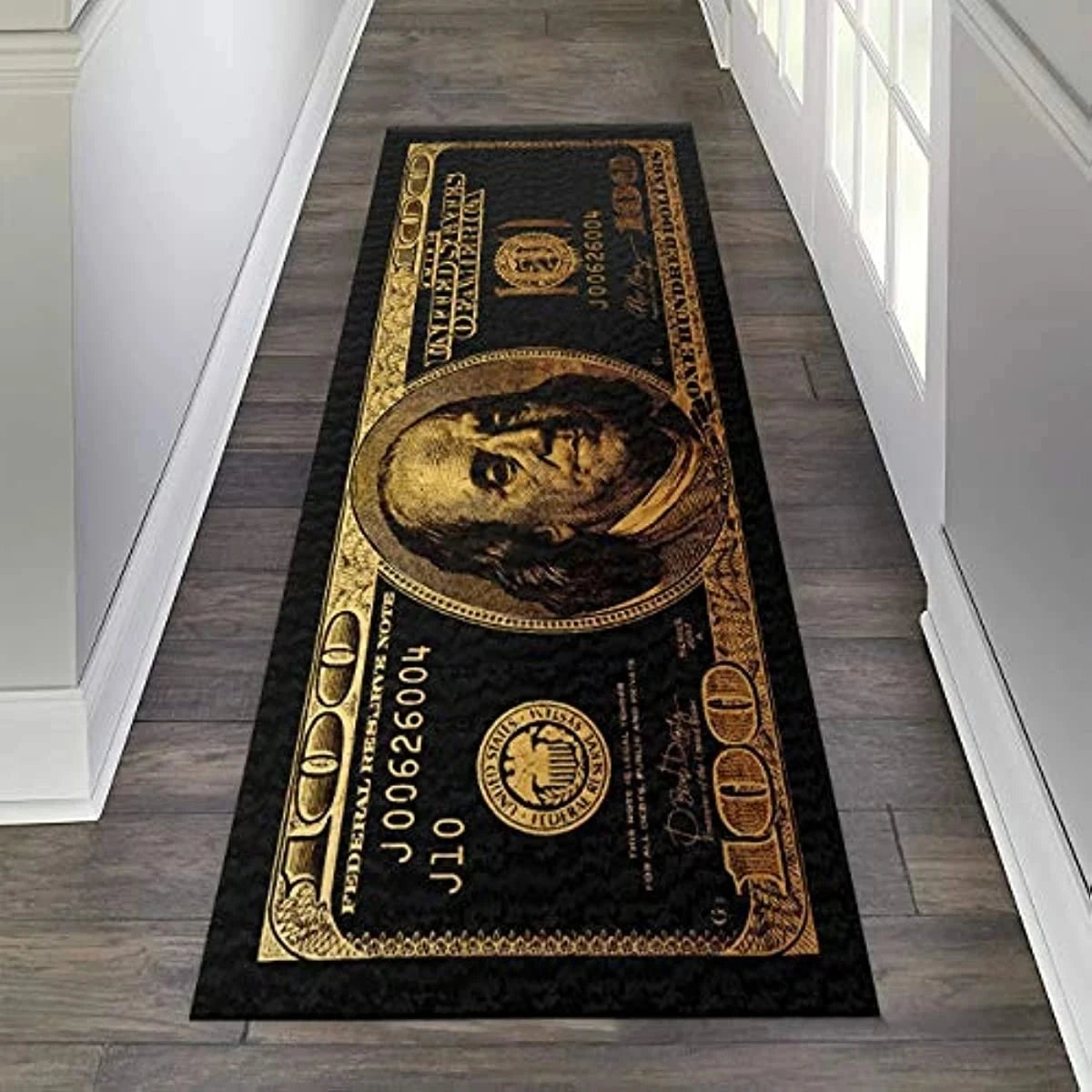 tapis géométrique billet dollar moderne rectangle salon polyester antidérapant feutre