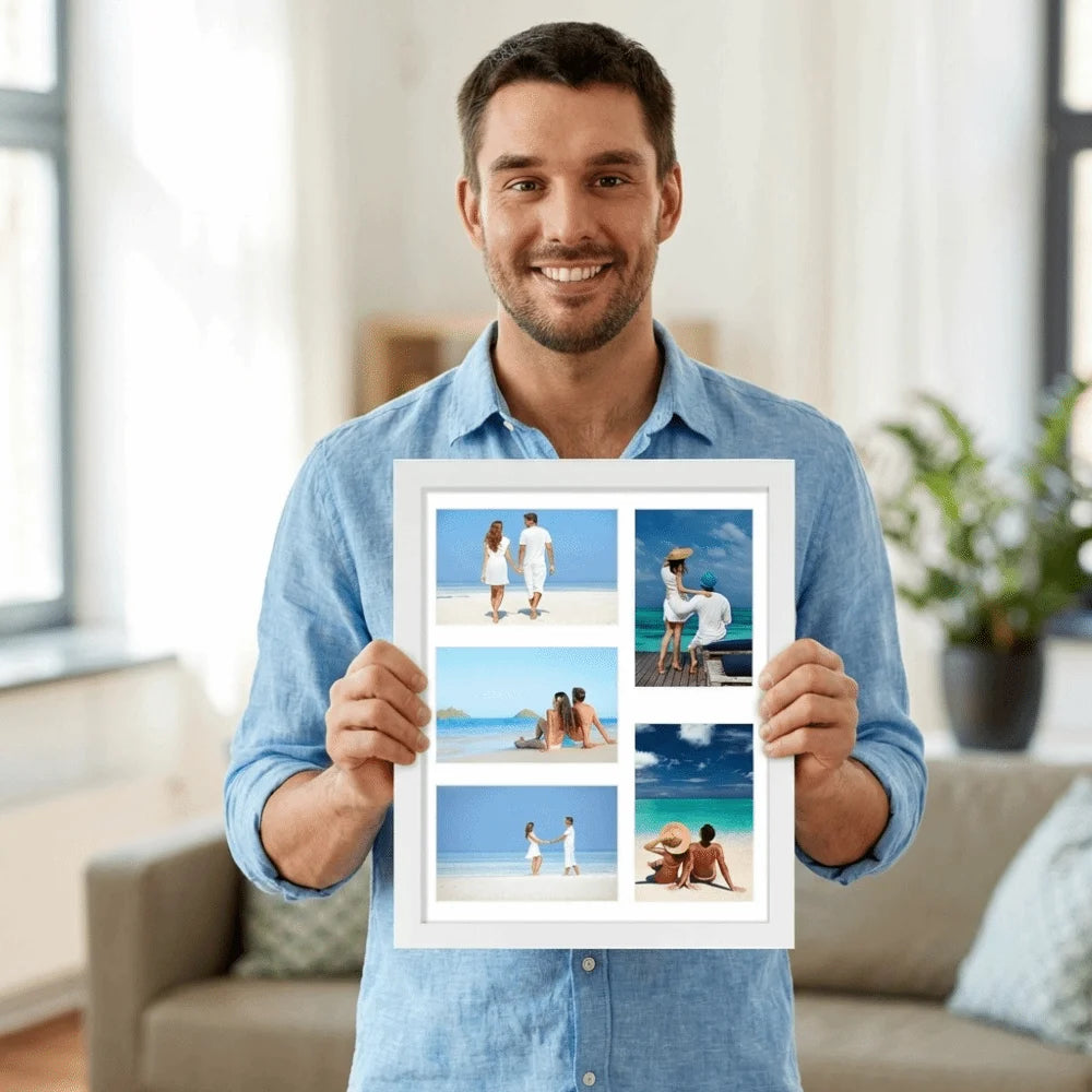 cadre photo multi photos bois clair noir blanc cozy décoration murale photos paysages personnes