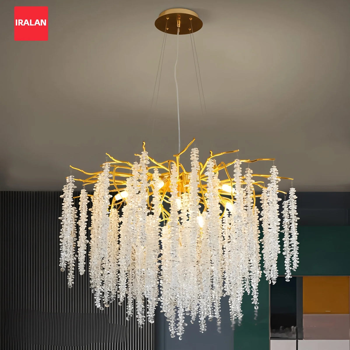 suspension lumineuse moderne dorée blanches translucides branches naturel salon chambre restaurant étude