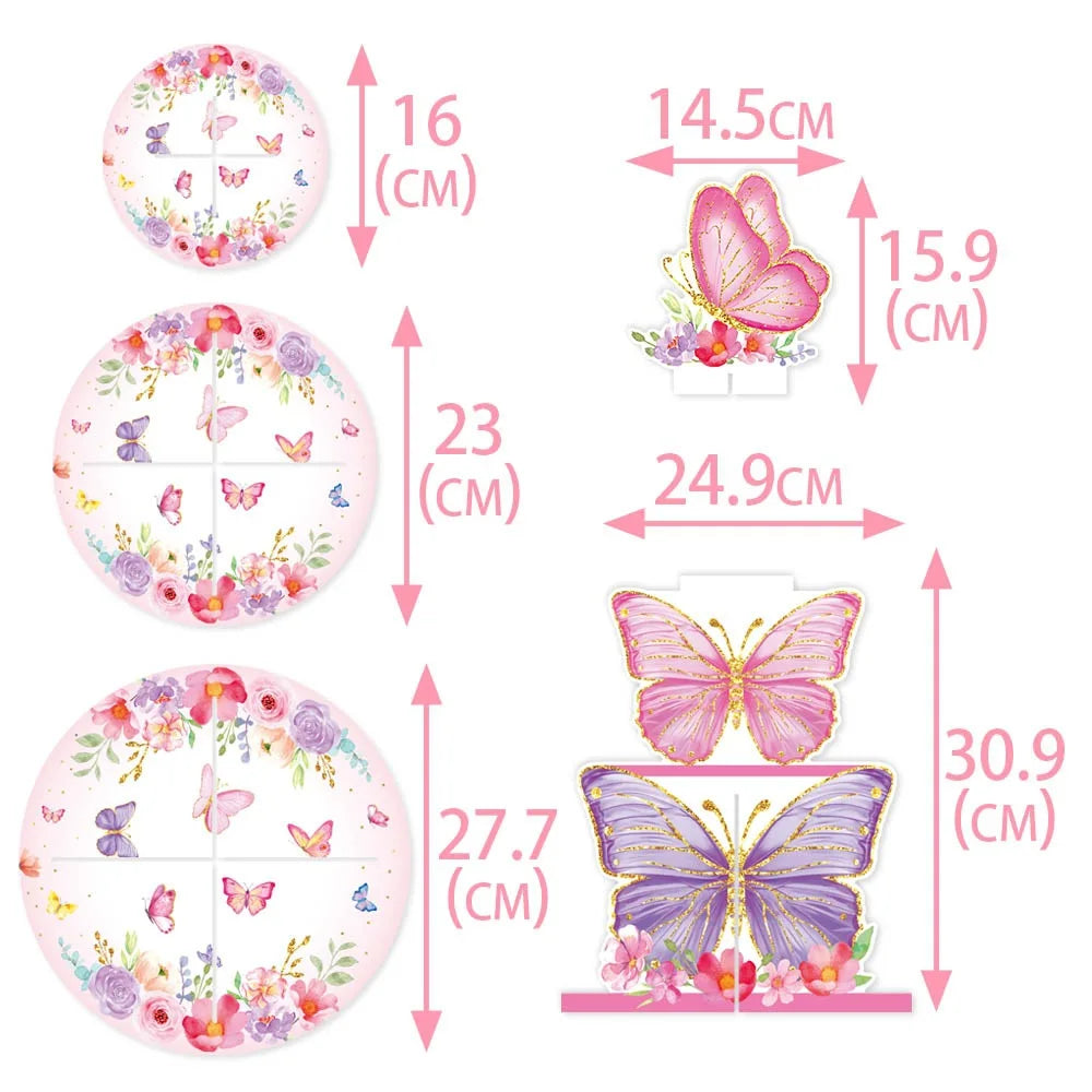 décoration gâteau papillons fleurs rose violet blanc doré piquet anniversaire mariage fête enfants