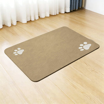 tapis nourriture animal imprimé pattes moderne beige clair rapide séchage bol
