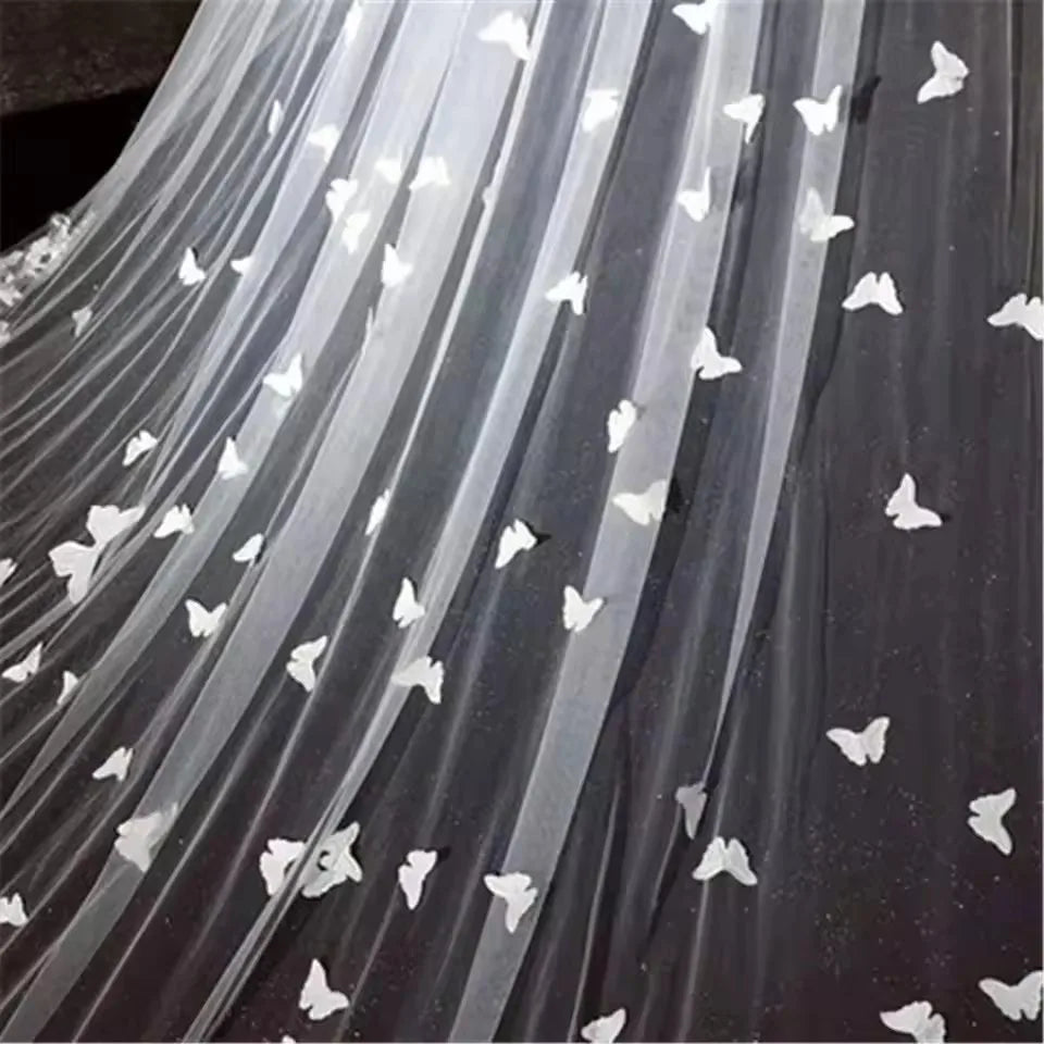 voile mariée blanc bordure fleurs papillons 3d dentelle translucide classique romantique