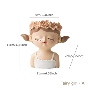 cache pot plante succulente résine fille dessin animé décoratif maison petit pot fleur