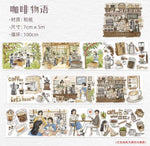 ruban decoratif illustrations personnes espresso lettres adhesif blanc marron bleu vert