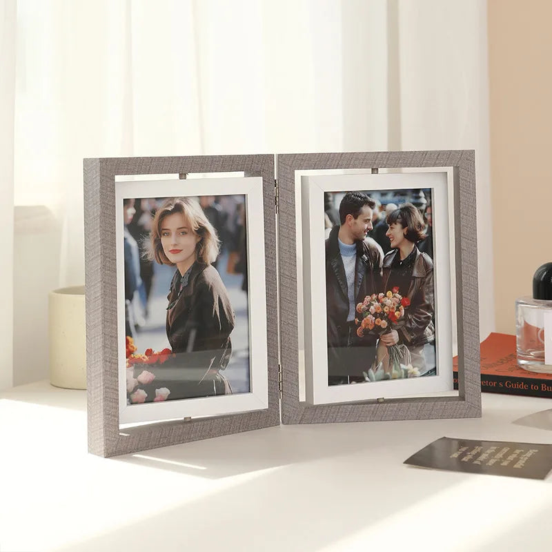 cadre photo rotatif double face moderne minimaliste multi photo gris imitation bois horizontal vertical